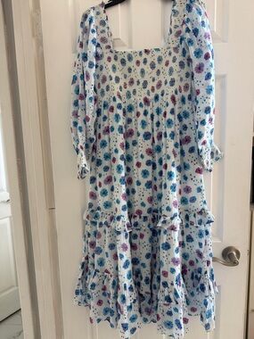 LoveShackFancy Miri Midi Dress Deep Cotton Candy White Size S